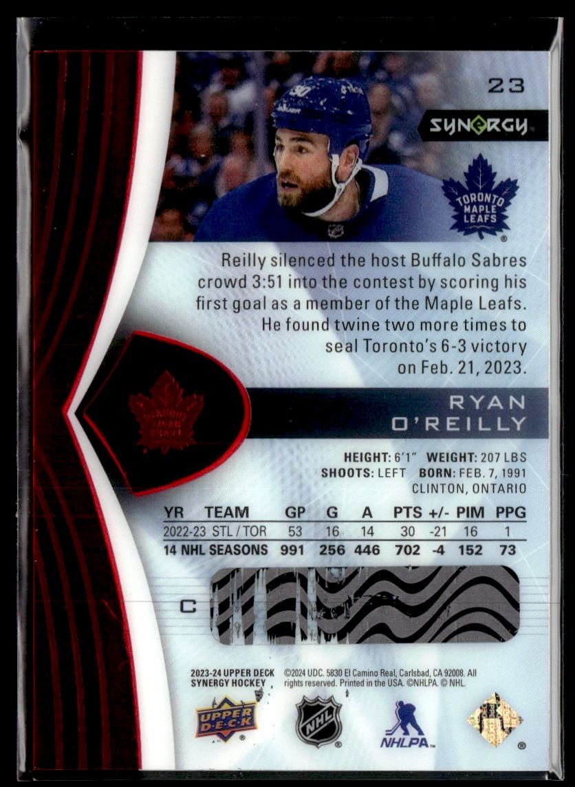 2023-24 Upper Deck Synergy Bounty Ryan O'Reilly Toronto Maple Leafs #23 - Picture 2 of 2