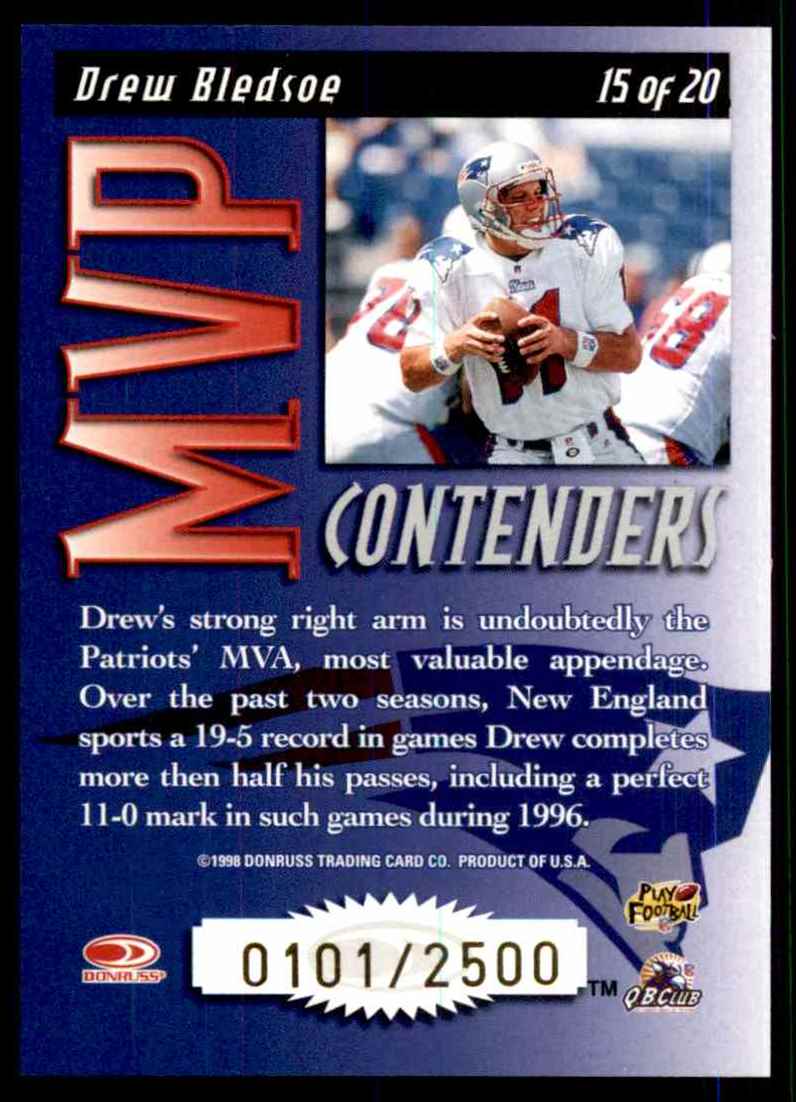 1998 Leaf Rookies & Stars MVP Contender Drew Bledsoe #15 card back image