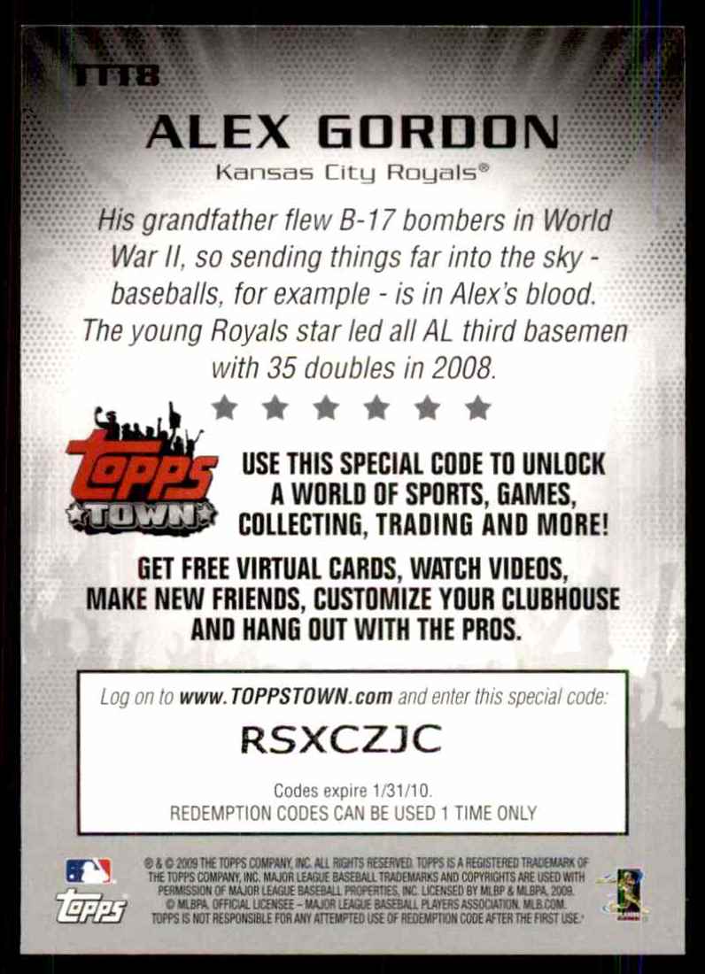 2009 Topps Topps Town Alex Gordon #TTT8 card back image