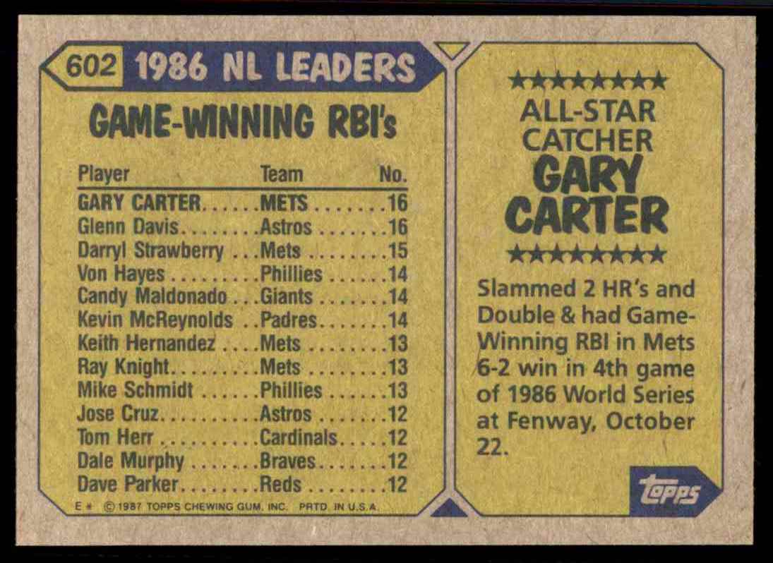 1987 Topps Gary Carter #602 card back image