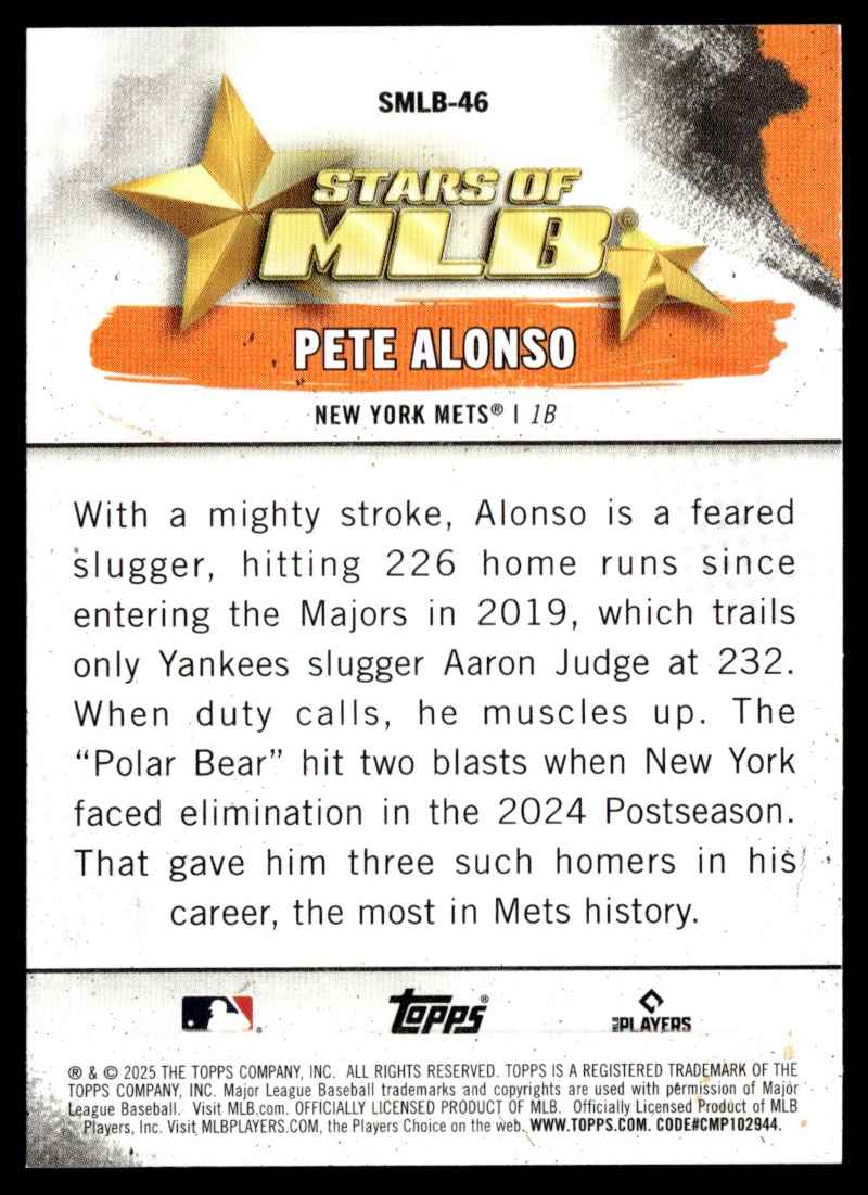 2025 Topps Stars of MLB Pete Alonso #SMLB-46 card back image