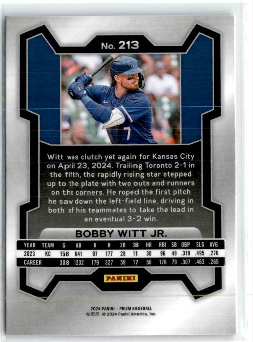 2024 Panini Prizm Bobby Witt Jr. #213 card back image