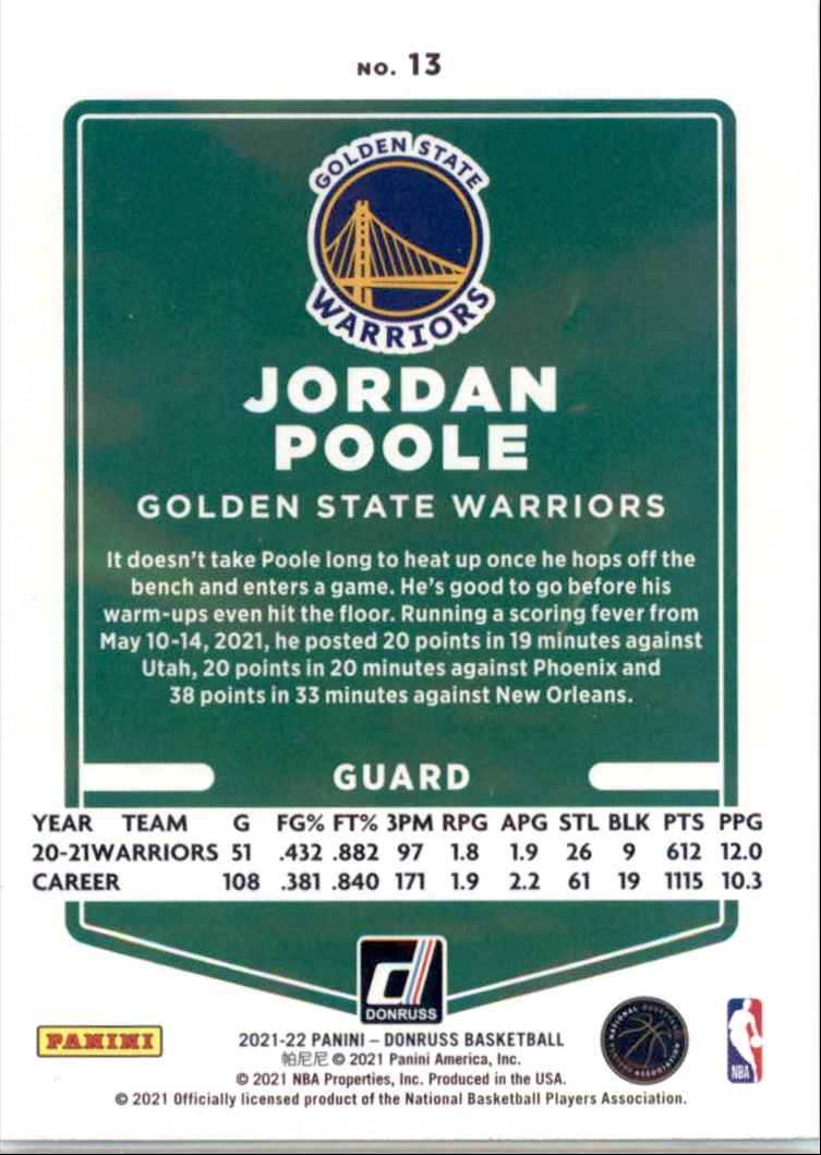 2021-22 Donruss Jordan Poole #13 card back image