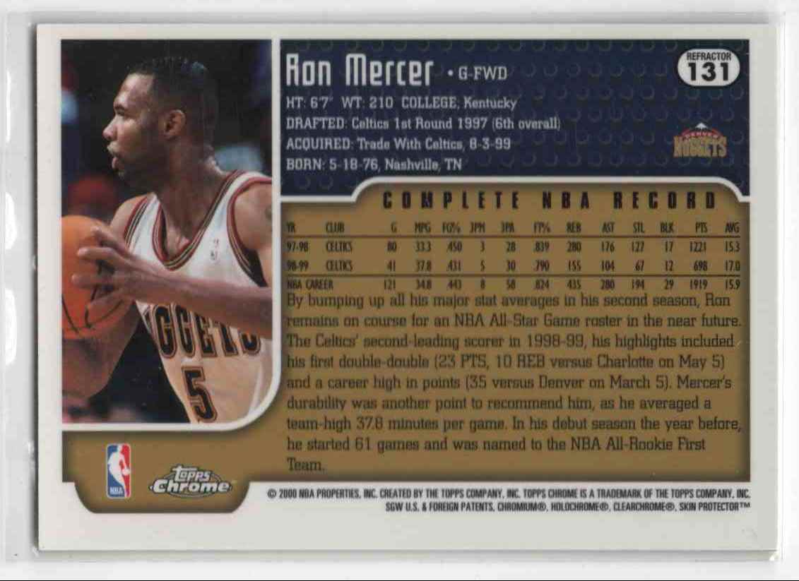 1999-00 Topps Chrome Refractors Ron Mercer #131 card back image