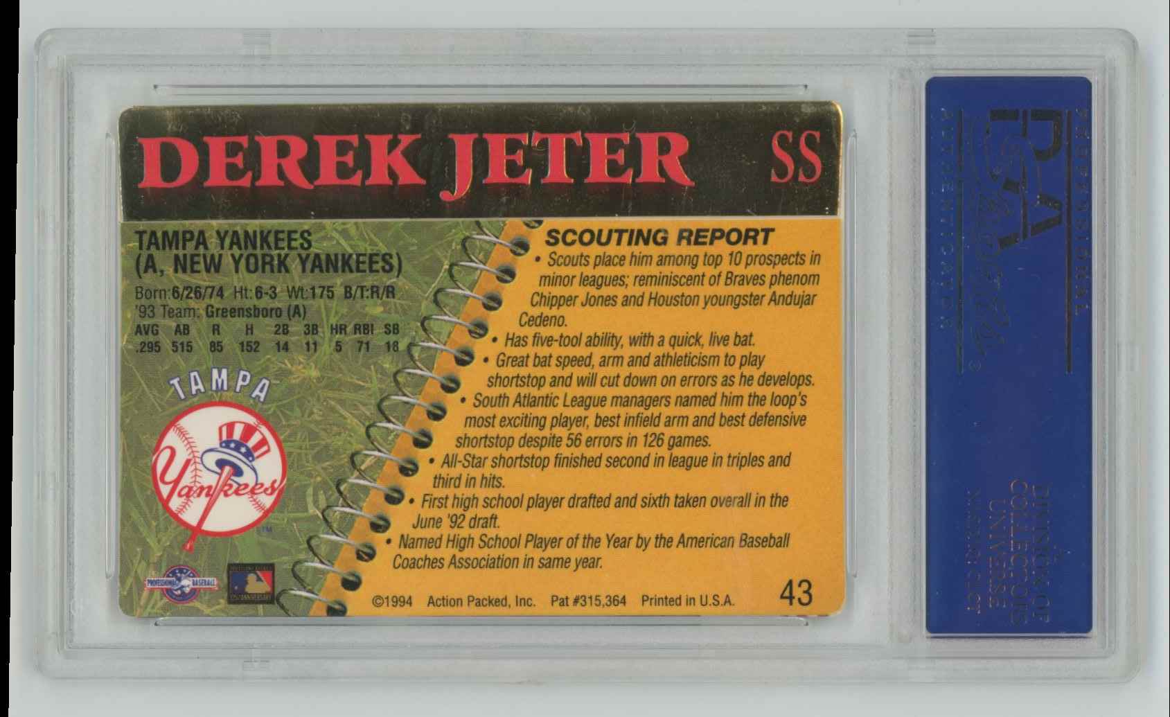 1994 Action Packed Derek Jeter #43 card back image