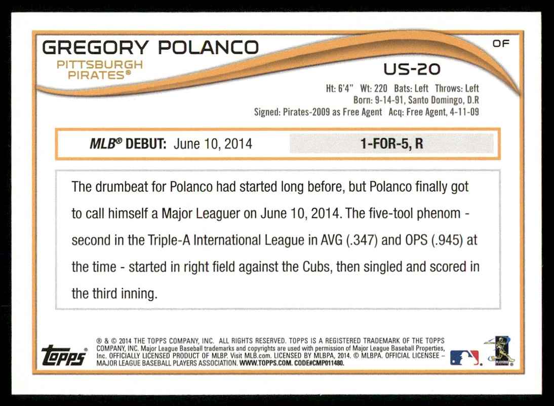 2014 Topps Update Gregory Polanco #US-20 card back image