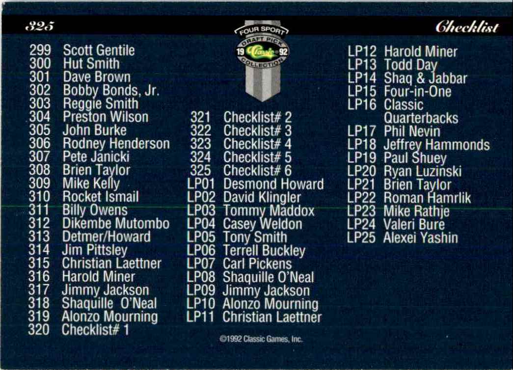 1992-93 Classic Four Sport Checklist #325 card back image