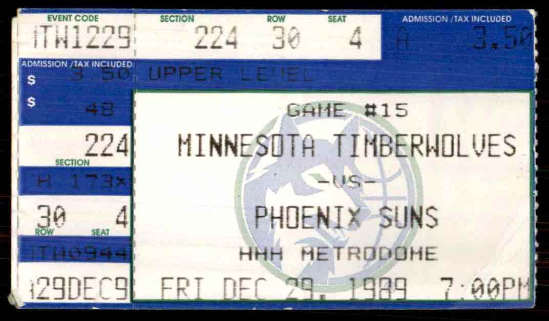 1989-90 Minnesota Timberwolves December 29 1989 Vs Phoenix Suns #NNO card front image