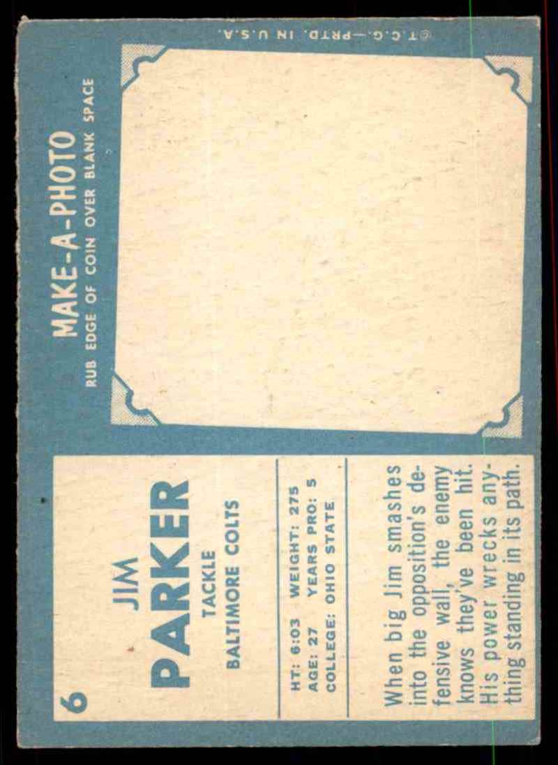 1961 Topps Jim Parker #6 card back image
