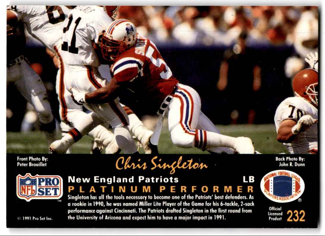 1991 Pro Set Platinum Chris Singleton #232 card back image