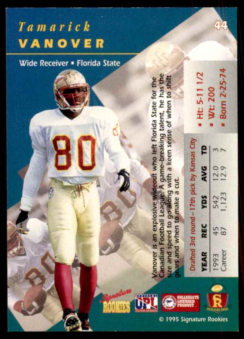 1995 Signature Rookies Signature Prime Tamarick Vanover #44 card back image