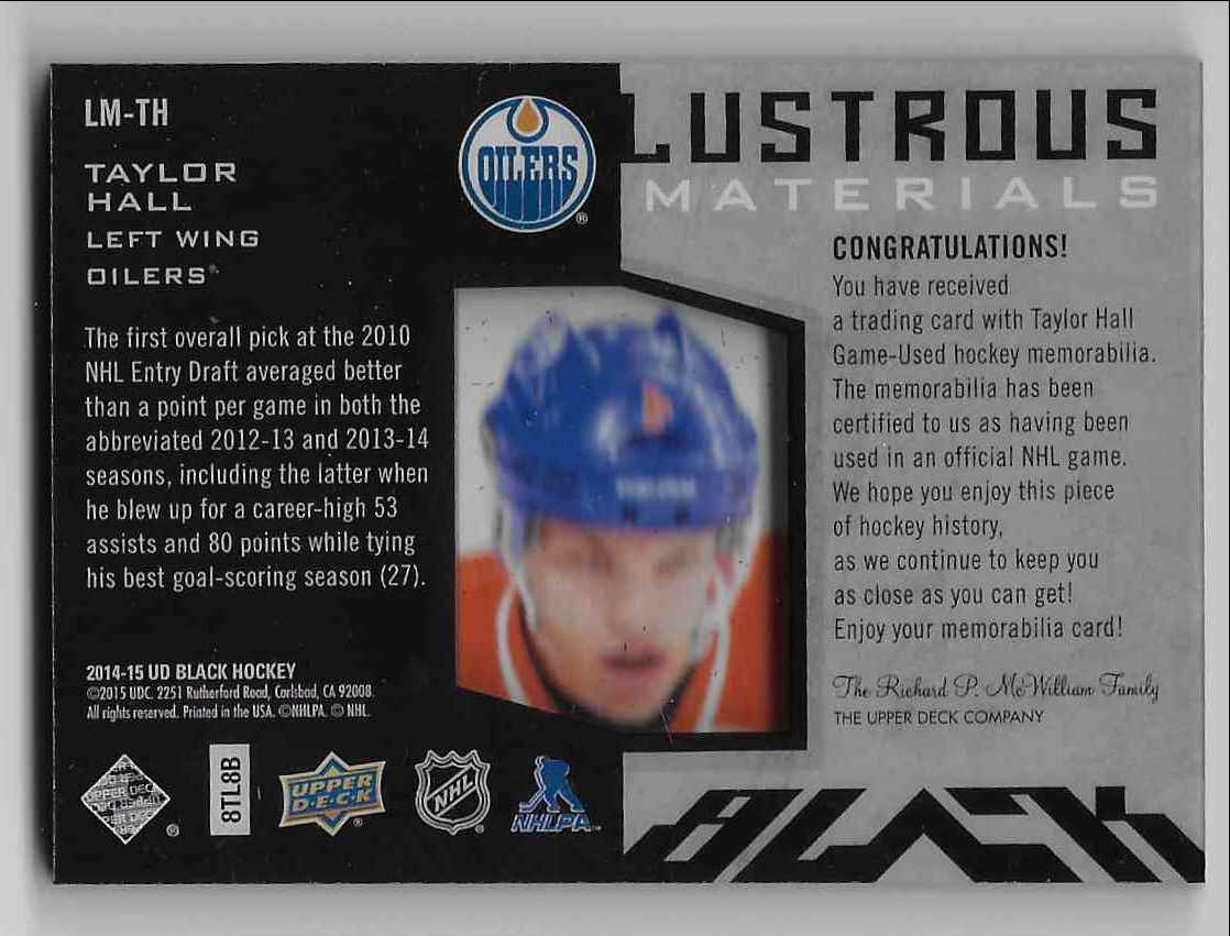 2015-16 Upper Deck Taylor Hall #LM-TH card back image