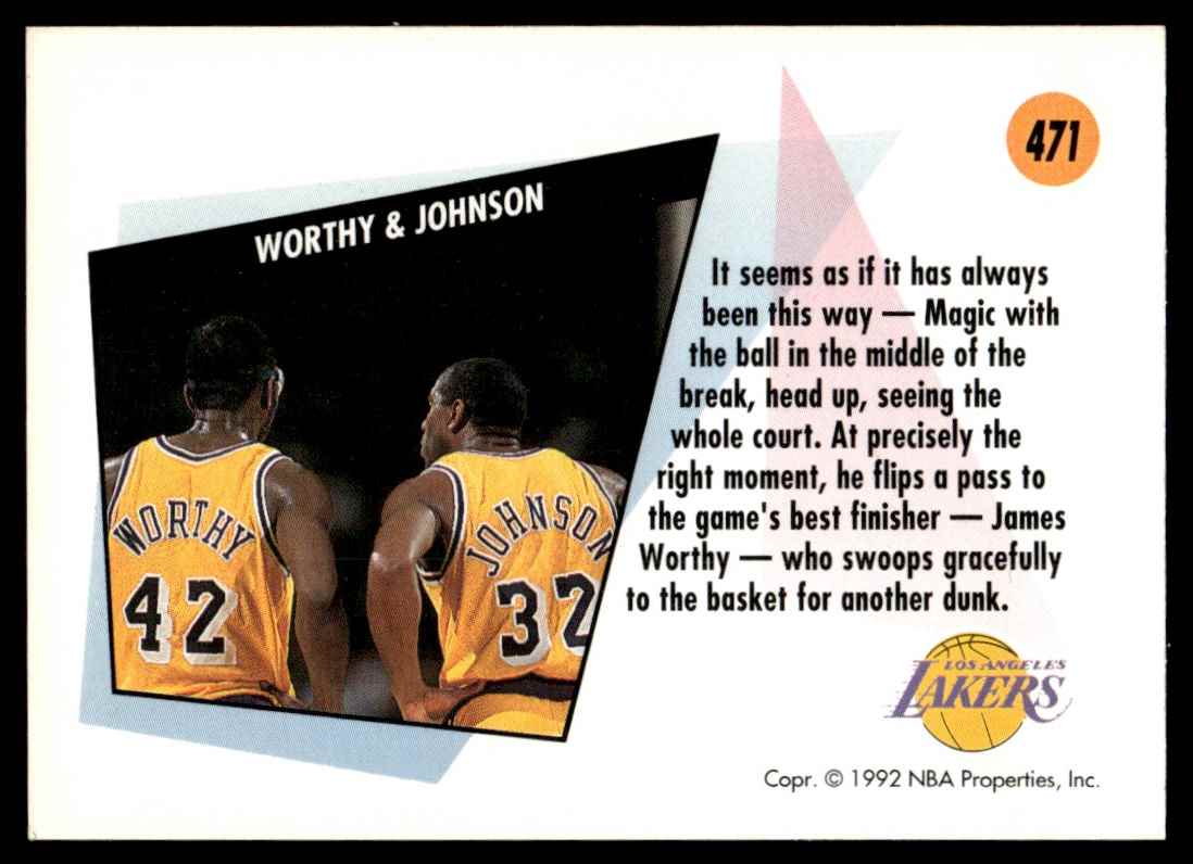 1992-93 SkyBox Magic Johnson/James Worthy #471 card back image