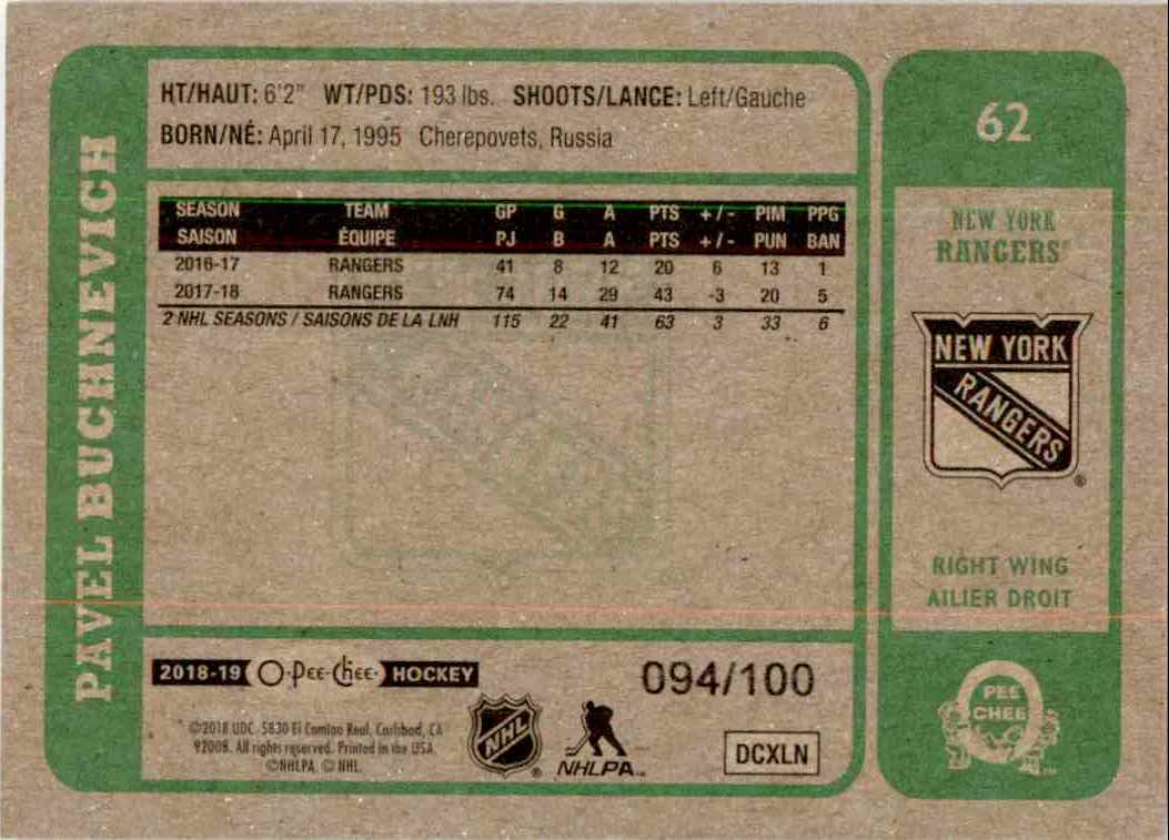 2018-19 O-Pee-Chee retro Black Pavel Buchnevich #62 card back image