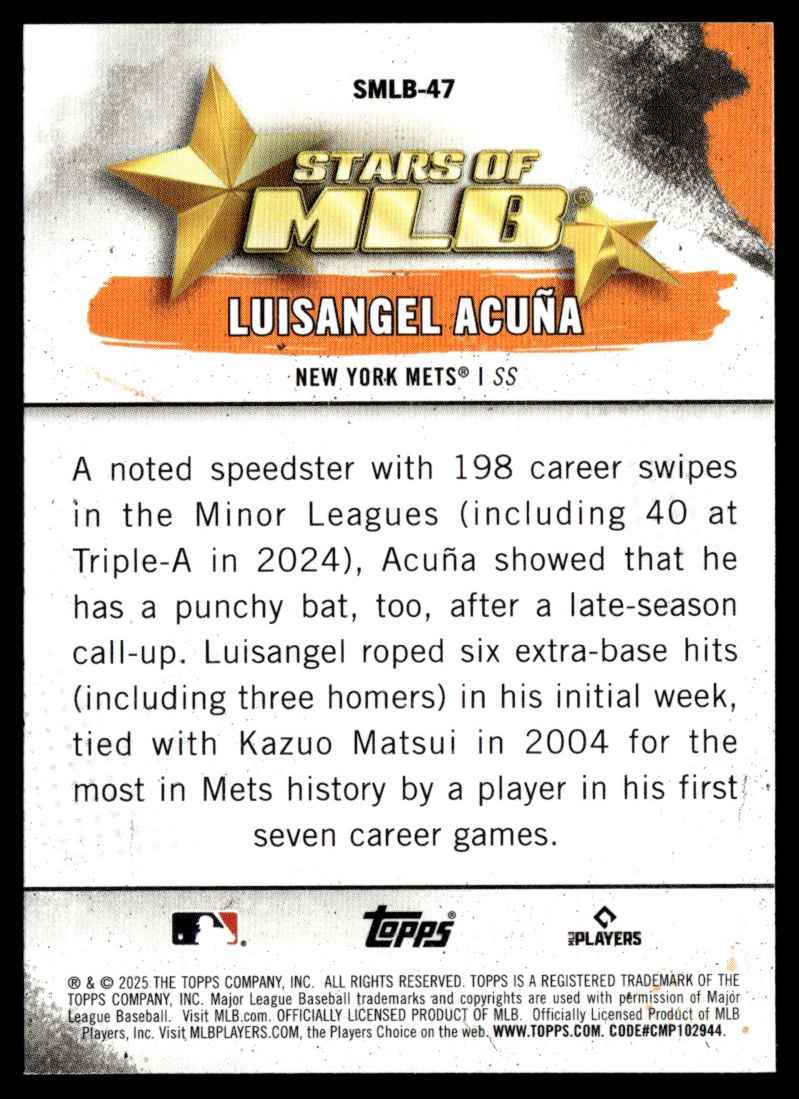 2025 Topps Stars of MLB Luisangel Acuna #SMLB-47 card back image