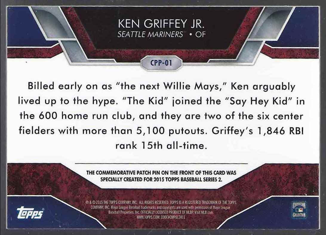 2015 Topps Commemorative Patch Pins Ken Griffey JR. #CPP01 card back image