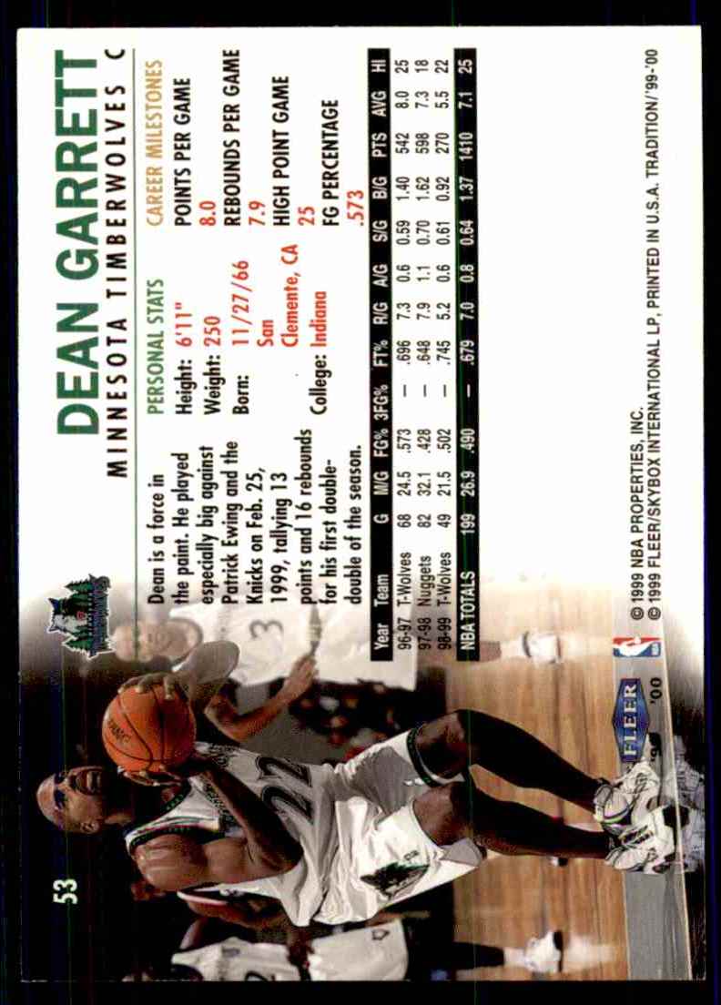 1999-00 Fleer Dean Garrett #53 card back image