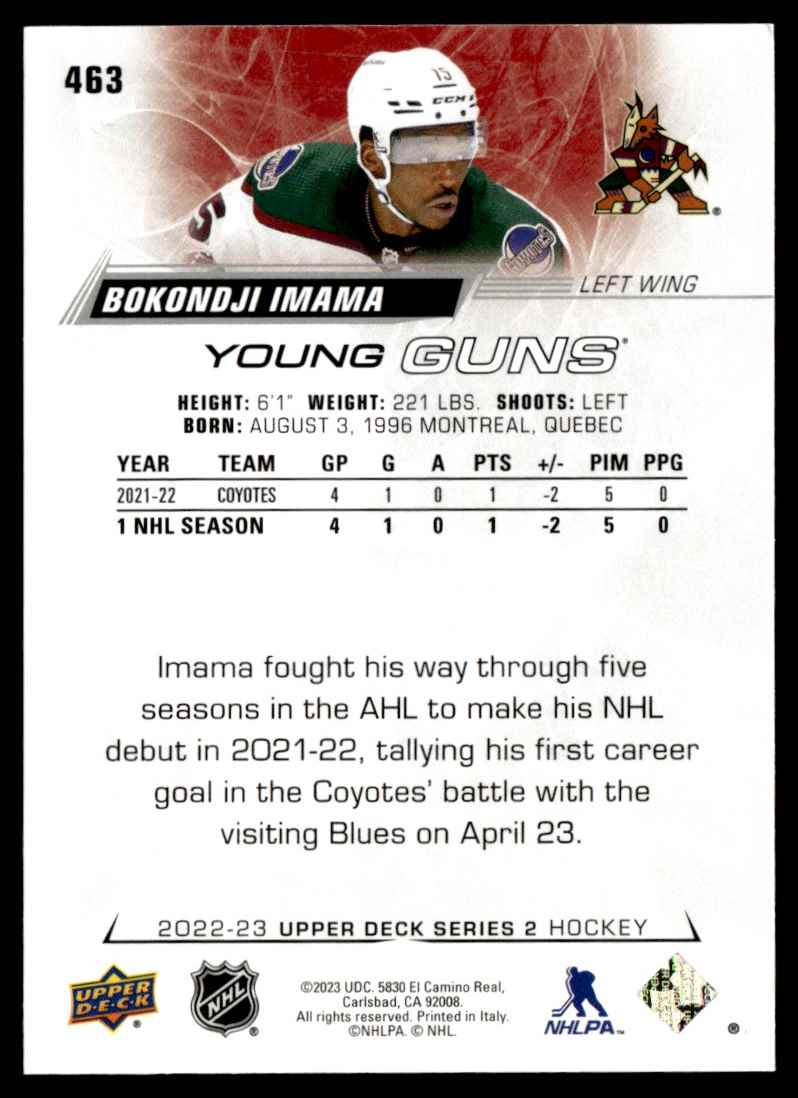 2022-23 Upper Deck Young Guns Bokondji Imama #463 card back image