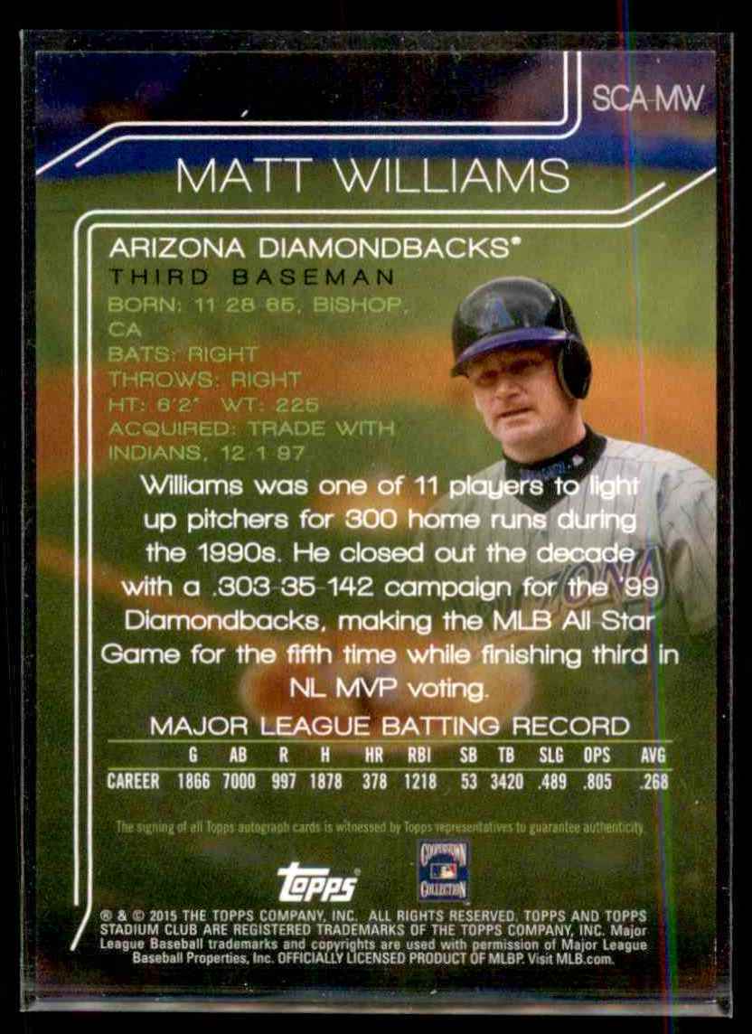 2015 Stadium Club Autographs Matt Williams #SCAMW card back image