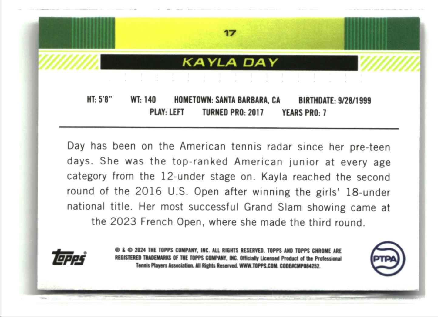 2024 Topps Chrome Prism Refractor KAYLA DAY #17 card back image