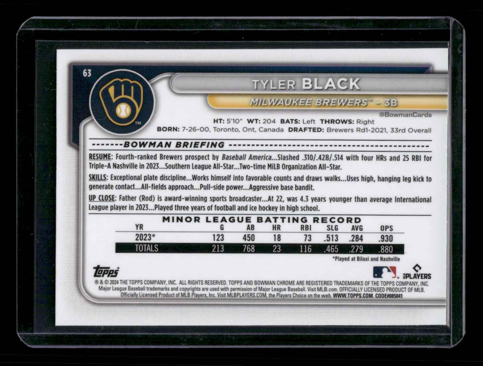 2024 Bowman Chrome Tyler Black #63 card back image