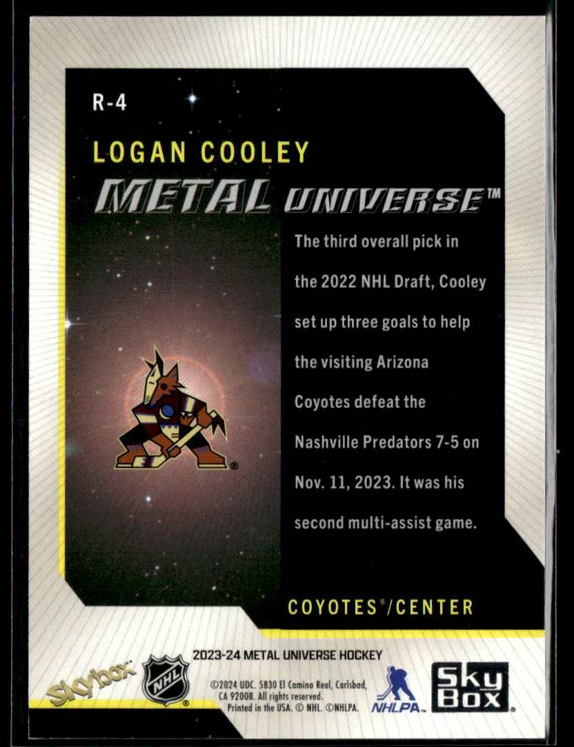 2023-24 SkyBox Metal Universe 2008-09 Rookie Retros Logan Cooley #R-4 card back image