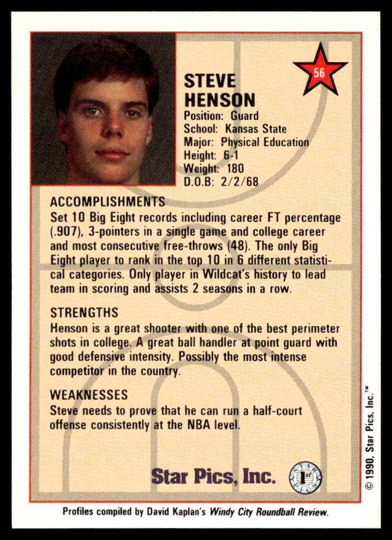1990-91 Star Pics Steve Henson #56 card back image