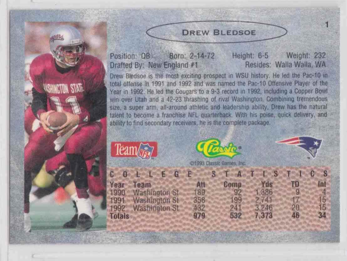 1993 Classic Draft Drew Bledsoe #1 card back image