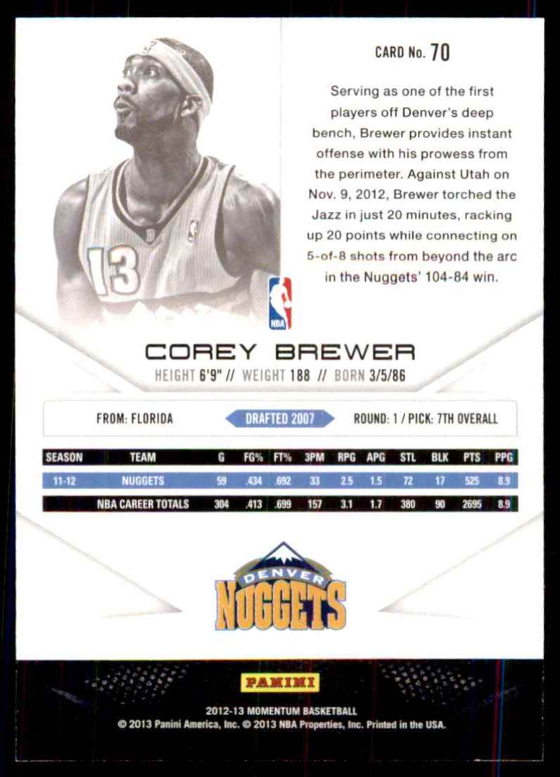 2012-13 Momentum Corey Brewer #70 card back image