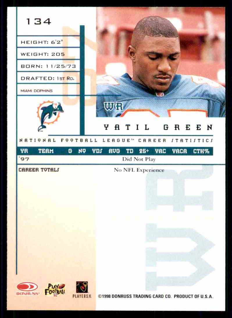 1998 Leaf Rookies & Stars Yatil Green #134 card back image