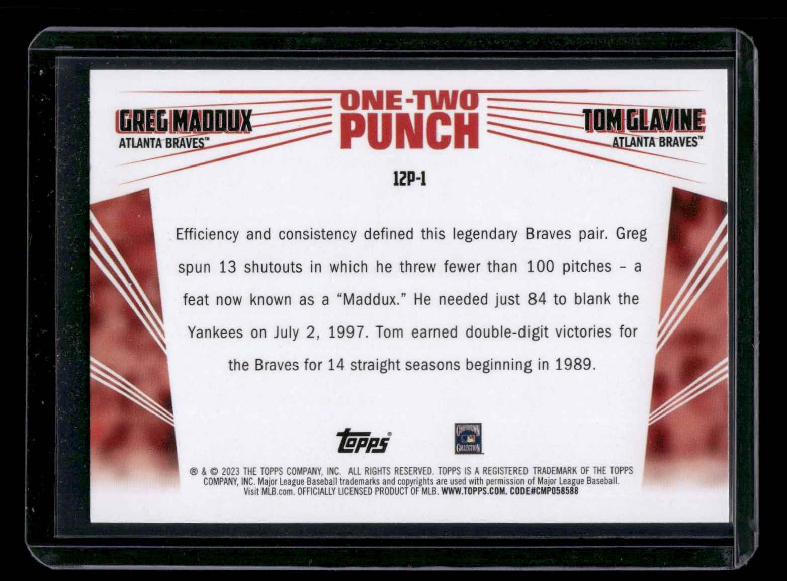 2023 Topps One-Two Punch Greg Maddux / Tom Glavine #12P-1 card back image