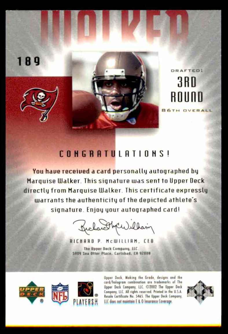 2002 UD Graded Marquis Walker #189 card back image