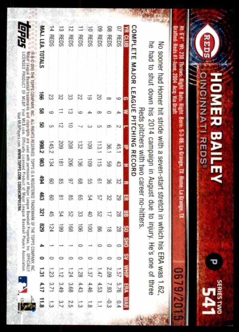 2015 Topps Gold Homer Bailey #541 card back image