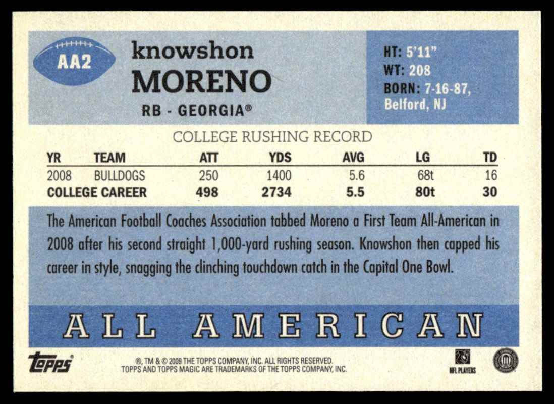 2009 Topps Magic All Americans Knowshon Moreno #AA2 card back image