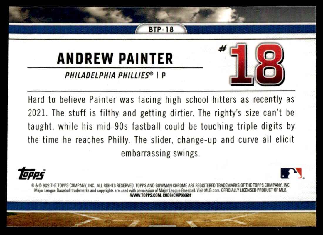 2023 Bowman Scouts’ Top 100 Andrew Painter #BTP-18 card back image