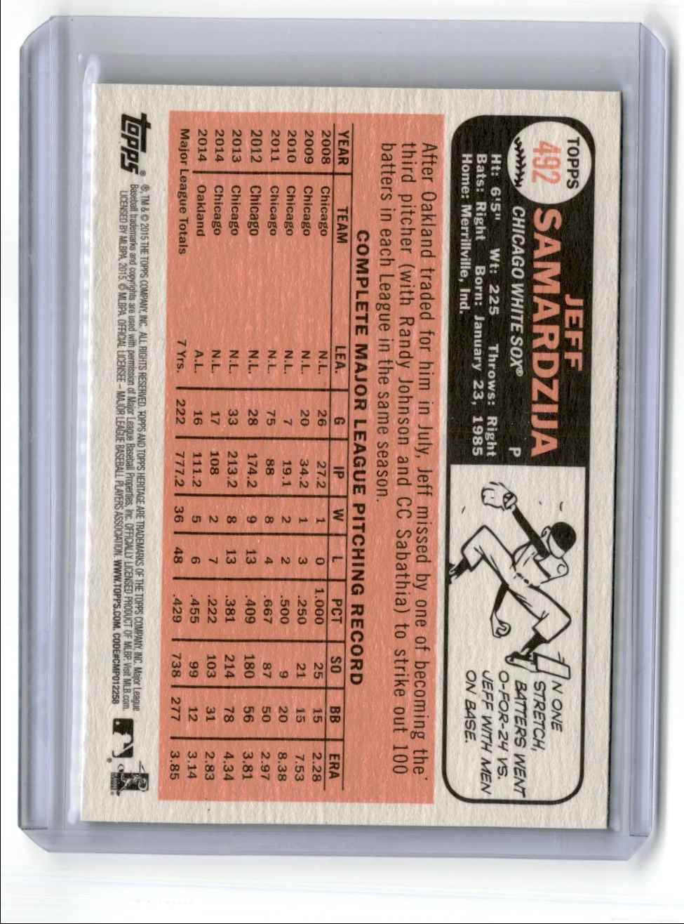 2015 Topps Heritage Jeff Samardzija #492 card back image