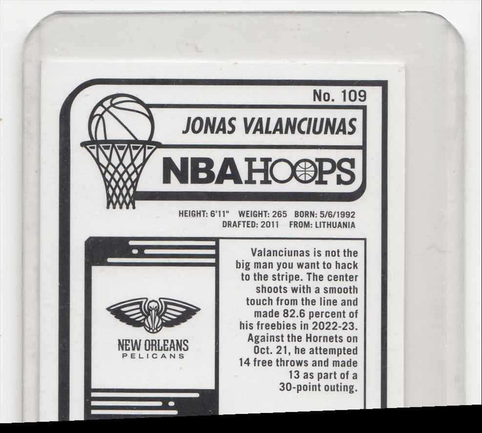 2023-24 Hoops Blue Jonas Valanciunas #109 card back image