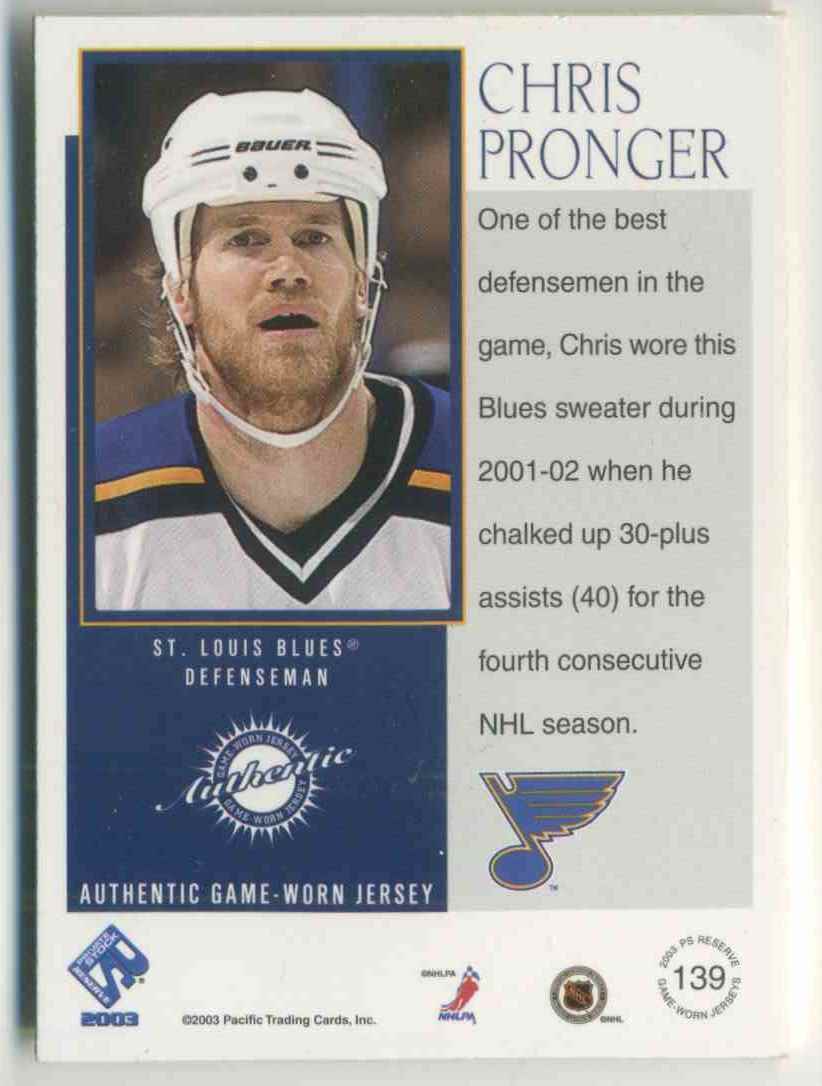 2002-03 Pacific Private Stock Reserve Patches Chris Pronger #139 card back image