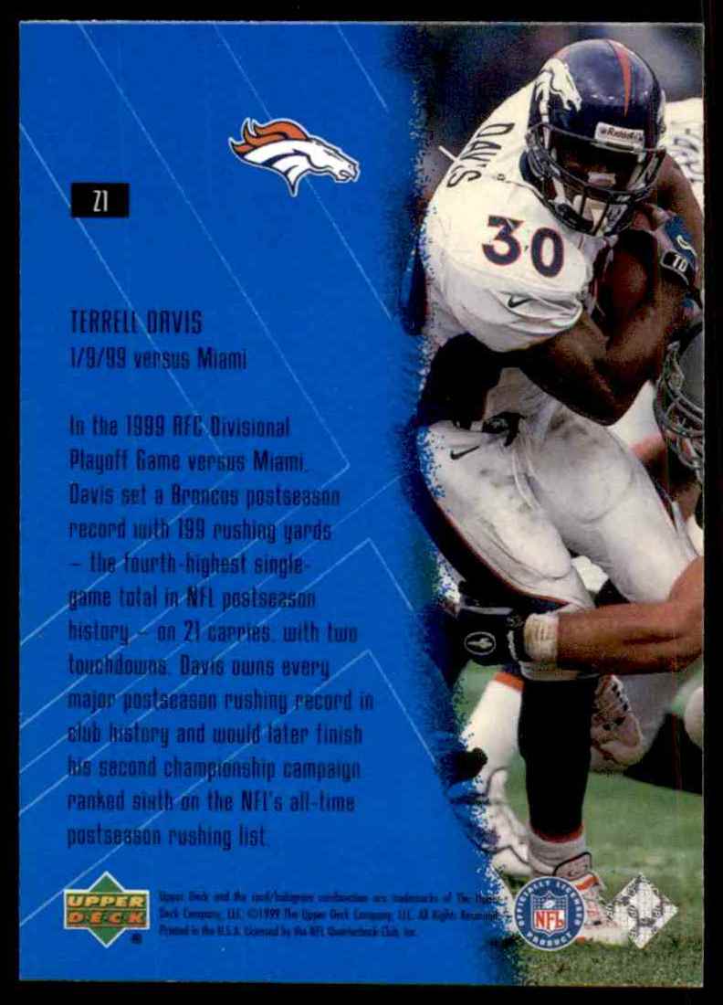 1999 Upper Deck Highlight Zone Terrell Davis #Z1 card back image