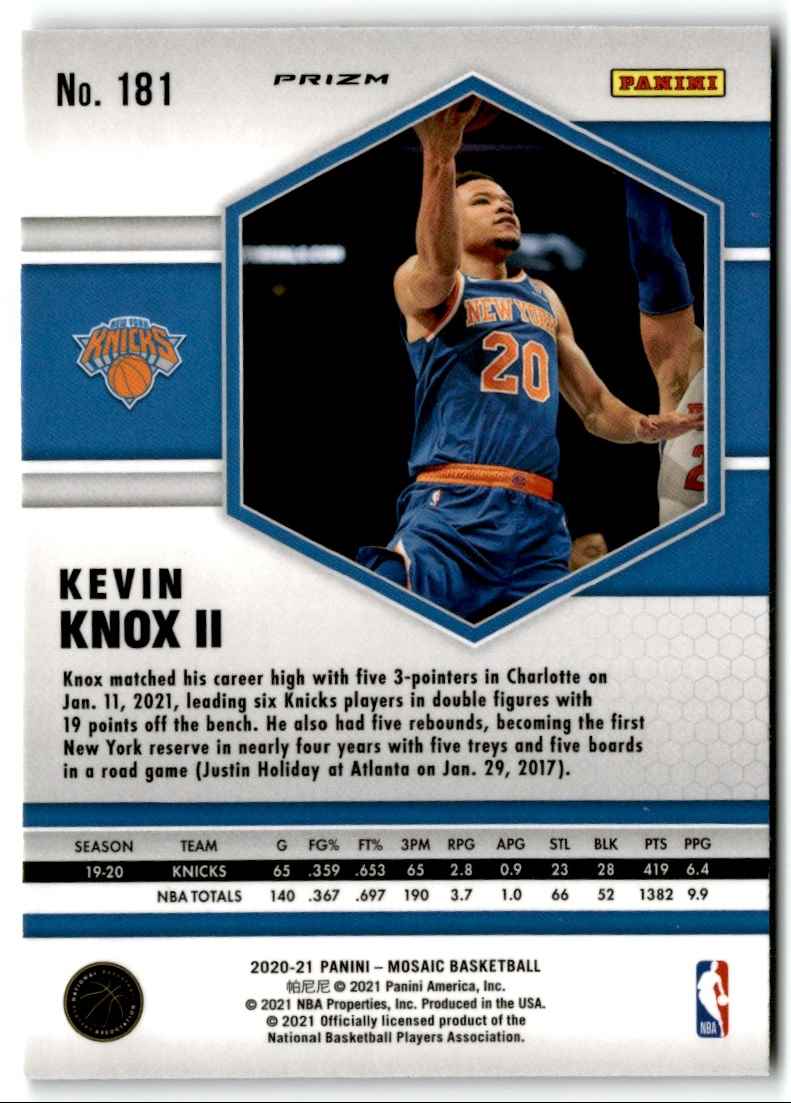2020-21 Panini Mosaic Kevin Knox II #181 card back image