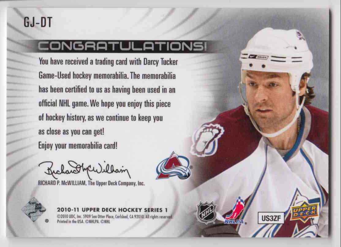 2010-11 Upper Deck Game Jerseys Darcy Tucker #GJ-DT card back image
