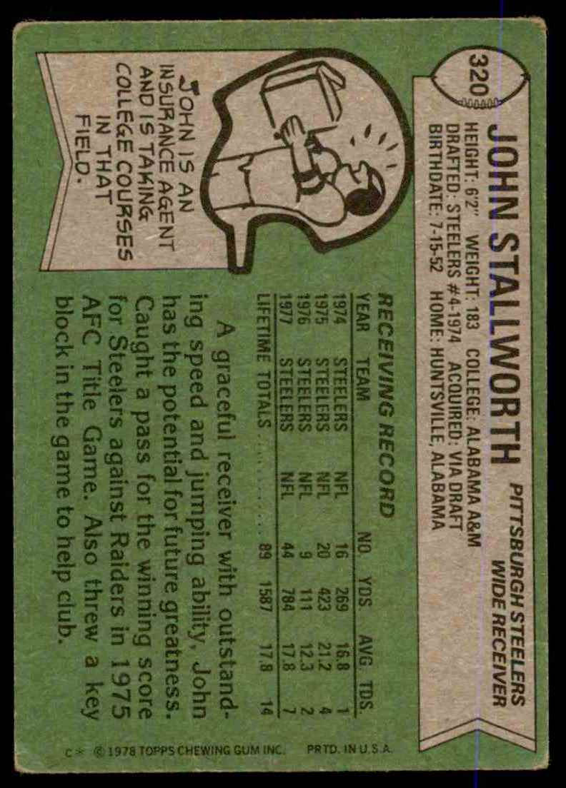 1978 Topps John Stallworth RC #320 card back image