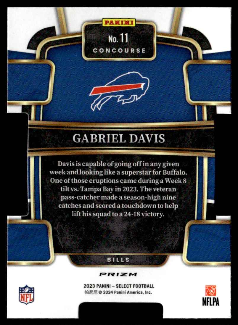 2023 Select Black Green Die Cut Prizms Gabriel Davis #11 card back image