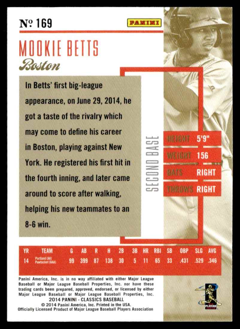 2014 Panini Classics Mookie Betts #169 card back image
