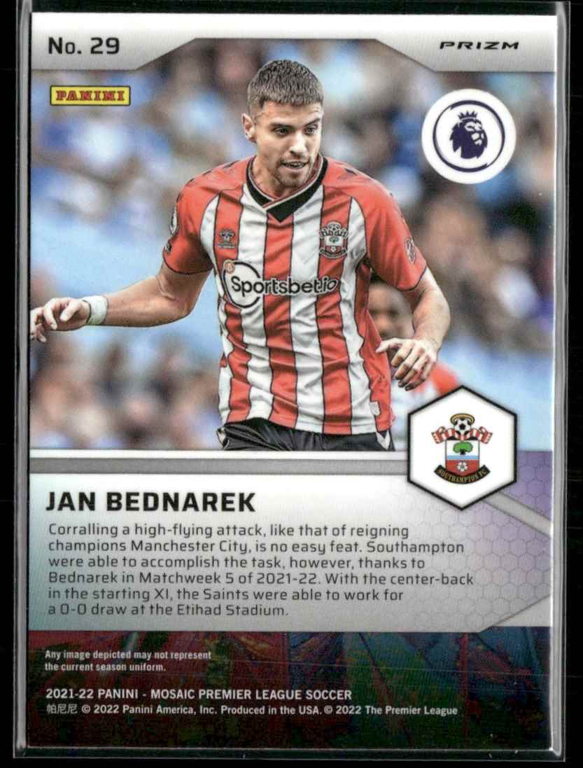 2021 Mosaic Premier League Pitch Masters Silver Jan Bednarek #29 card back image