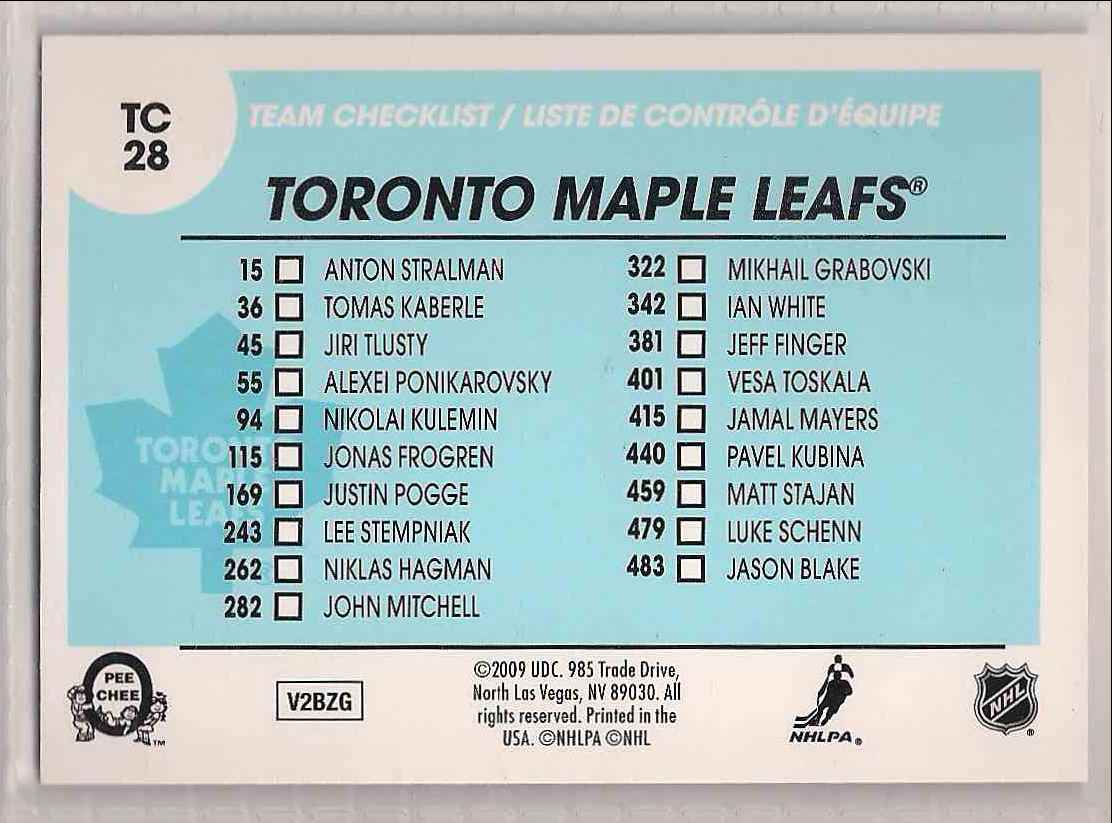2009-10 O-Pee-Chee Team Checklists Jason Blake #TC28 card back image