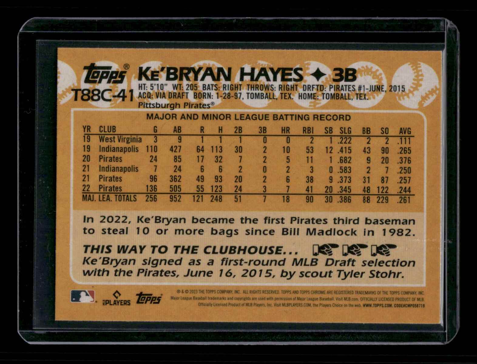 2023 Topps 1988 Baseball Chrome Mojo Ke'Bryan Hayes #T88C-41 card back image