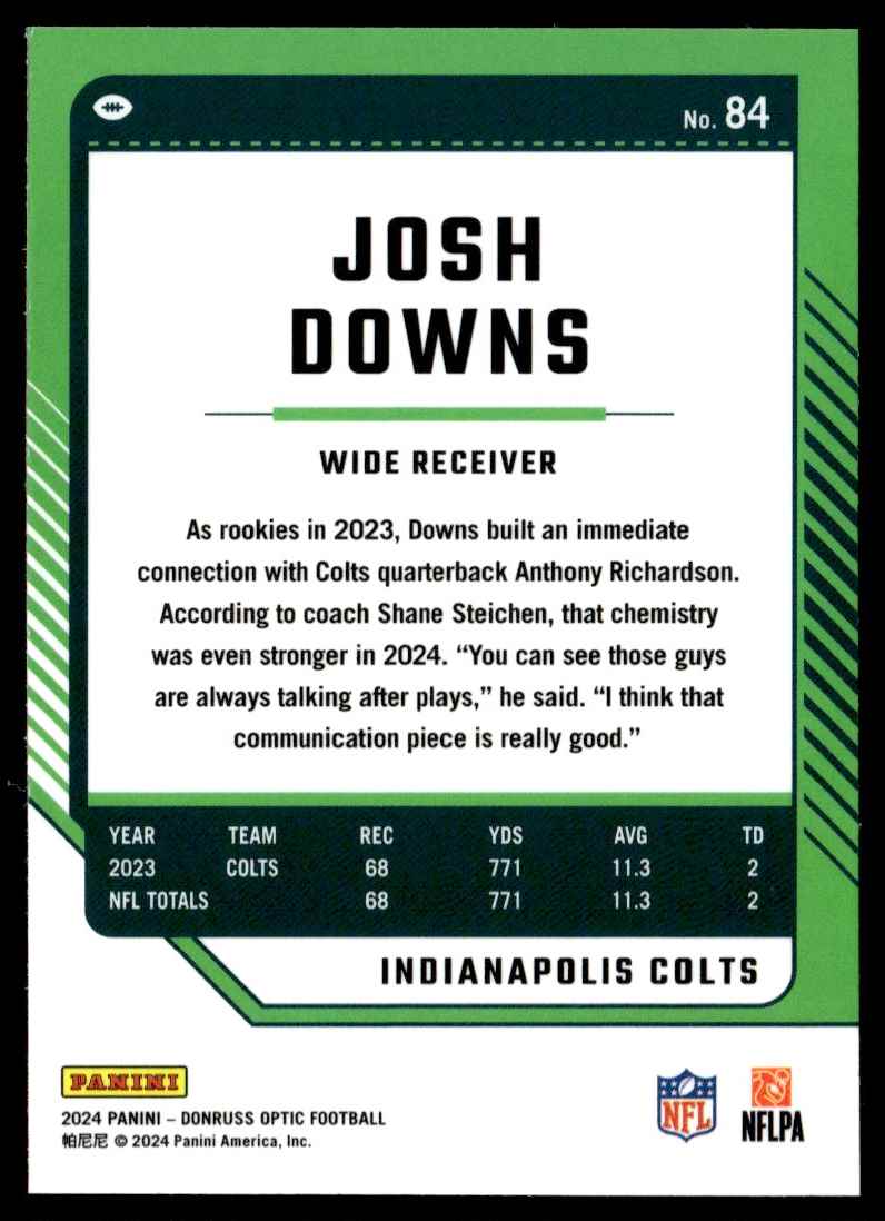 2024 NFL Donruss Optic Josh Downs #84 card back image