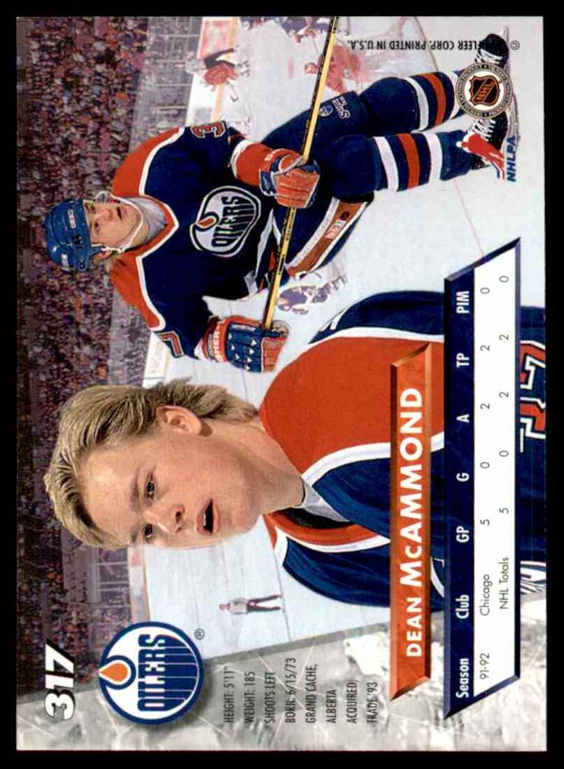 1993-94 Ultra Dean McAmmond #317 card back image