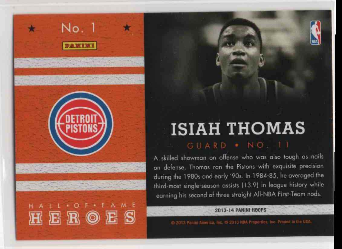 2013-14 NBA Hoops Hall Of Fame Heroes Isaiah Thomas #1 card back image